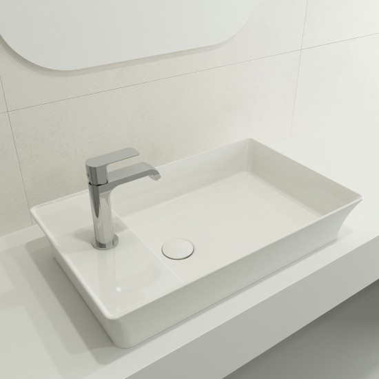 Sottile Rectangle Vessel Fireclay 23.5 in. 1-Hole Faucet Deck in White