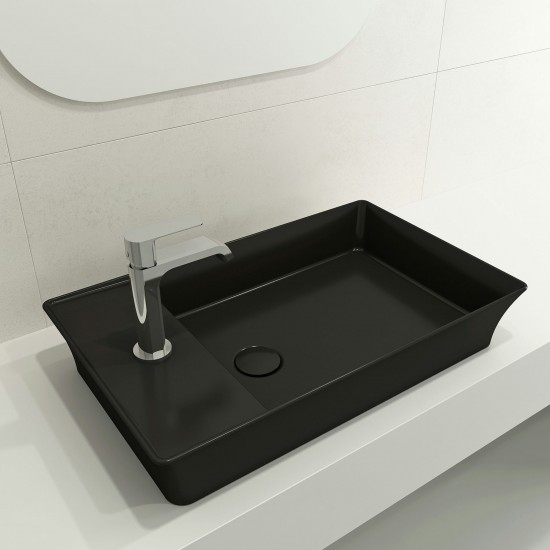 Sottile Rectangle Vessel Fireclay 23.5 in. 1-Hole Faucet Deck in Matte Black