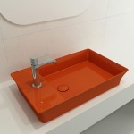 Sottile Rectangle Vessel Fireclay 23.5 in. 1-Hole Faucet Deck in Orange