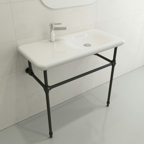 Fenice Wall-Mounted Sink Fireclay 35.5 in. 1-Hole in White