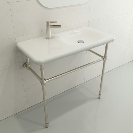 Fenice Wall-Mounted Sink Fireclay 35.5 in. 1-Hole in White
