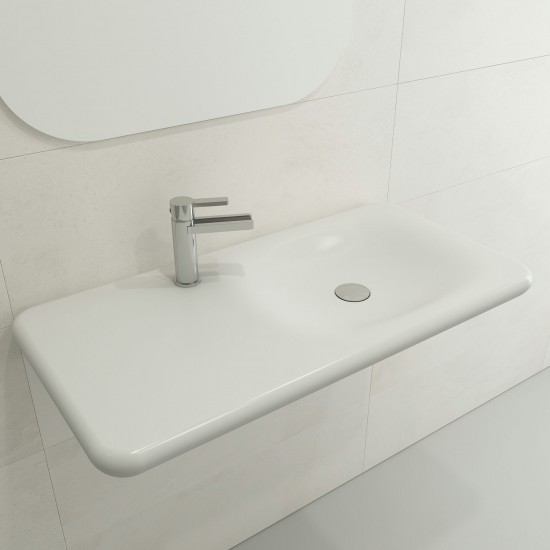 Fenice Wall-Mounted Sink Fireclay 35.5 in. 1-Hole in Matte White