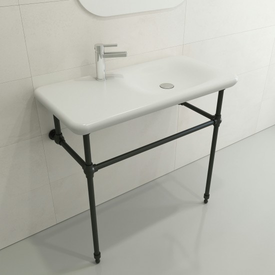 Fenice Wall-Mounted Sink Fireclay 35.5 in. 1-Hole in Matte White