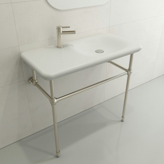 Fenice Wall-Mounted Sink Fireclay 35.5 in. 1-Hole in Matte White