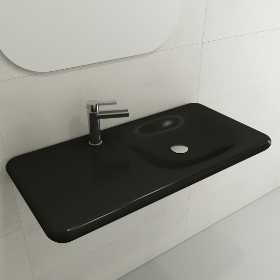 Fenice Wall-Mounted Sink Fireclay 35.5 in. 1-Hole in Matte Black