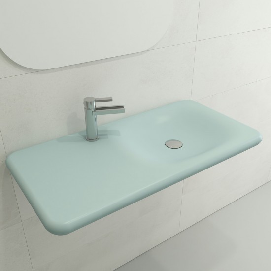 Fenice Wall-Mounted Sink Fireclay 35.5 in. 1-Hole in Matte Ice Blue