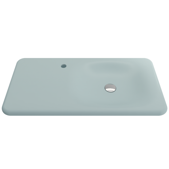 Fenice Wall-Mounted Sink Fireclay 35.5 in. 1-Hole in Matte Ice Blue