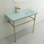 Fenice Wall-Mounted Sink Fireclay 35.5 in. 1-Hole in Matte Ice Blue