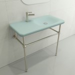 Fenice Wall-Mounted Sink Fireclay 35.5 in. 1-Hole in Matte Ice Blue