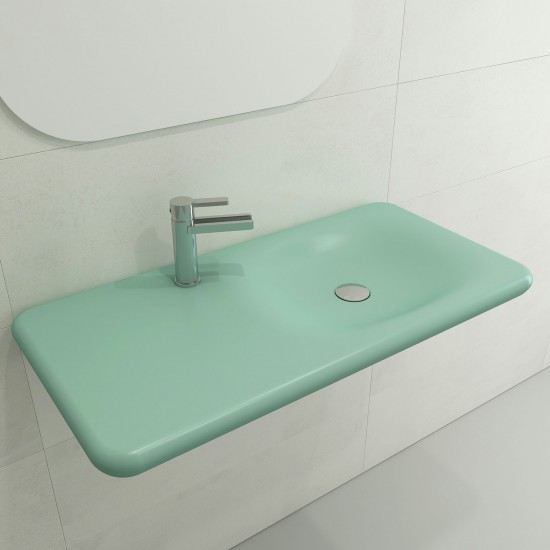 Fenice Wall-Mounted Sink Fireclay 35.5 in. 1-Hole in Matte Mint Green