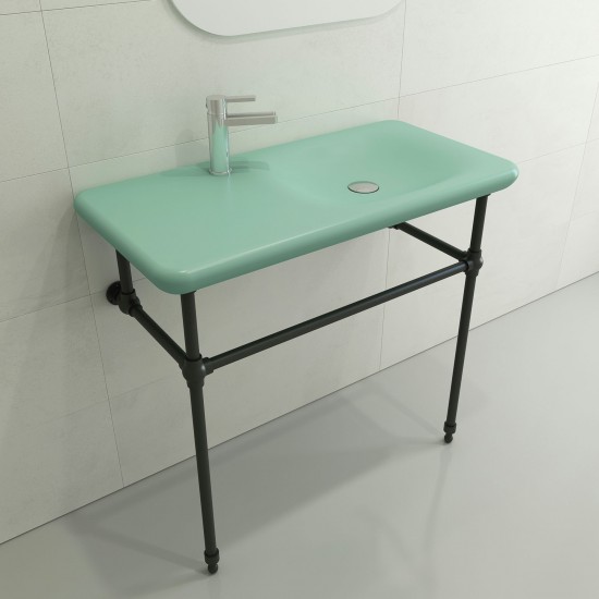 Fenice Wall-Mounted Sink Fireclay 35.5 in. 1-Hole in Matte Mint Green
