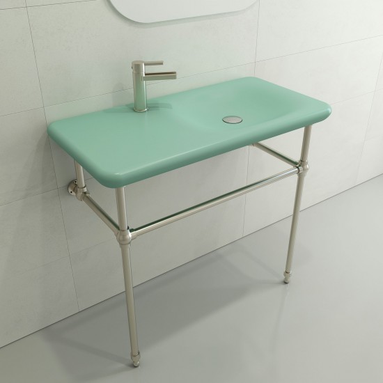 Fenice Wall-Mounted Sink Fireclay 35.5 in. 1-Hole in Matte Mint Green
