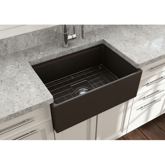 Contempo Step-Rim Apron Front Fireclay 27 in. in Matte Brown