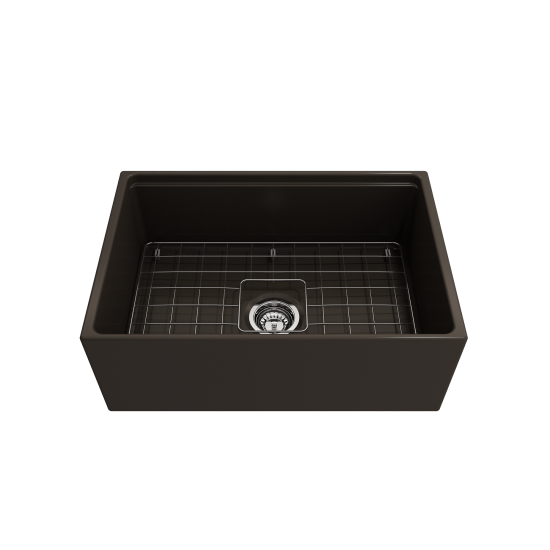 Contempo Step-Rim Apron Front Fireclay 27 in. in Matte Brown