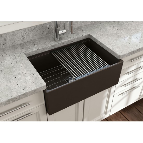 Contempo Step-Rim Apron Front Fireclay 27 in. in Matte Brown