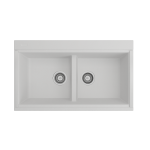 Baveno Lux Undermount 34D in. Double Bowl Kitchen Sink in Milk White with Covers