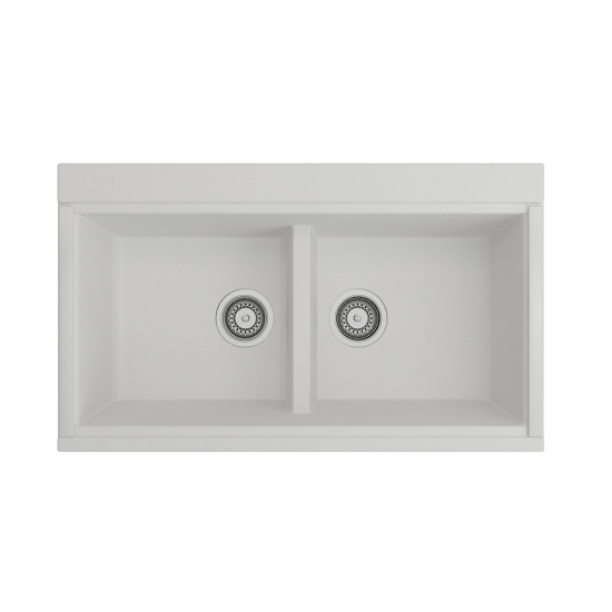 Baveno Lux Undermount 34D in. Double Bowl Kitchen Sink in Milk White with Covers