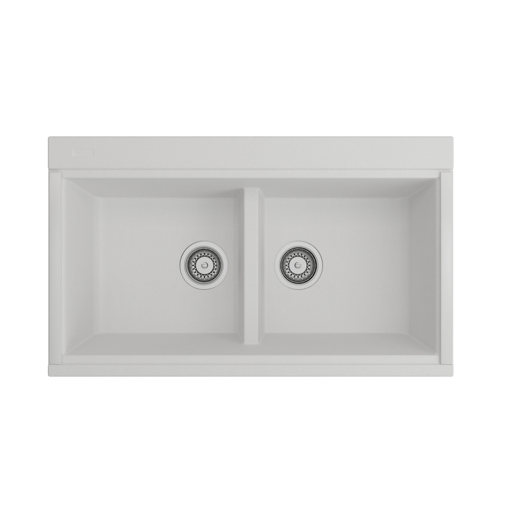 Baveno Lux Undermount 34D in. Double Bowl Kitchen Sink in Milk White with Covers