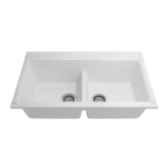 Baveno Lux Undermount 34D in. Double Bowl Kitchen Sink in Milk White with Covers