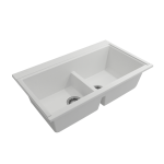 Baveno Lux Undermount 34D in. Double Bowl Kitchen Sink in Milk White with Covers