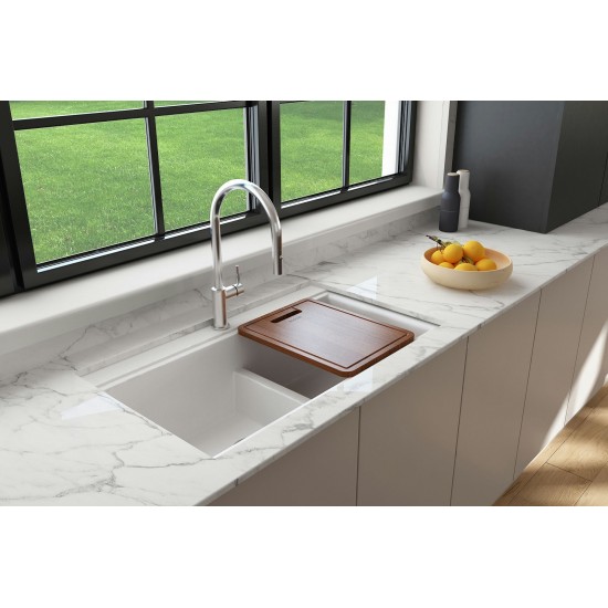 Baveno Lux Undermount 34D in. Double Bowl Kitchen Sink in Milk White with Covers