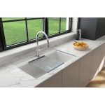 Baveno Lux Undermount 34D in. Double Bowl Kitchen Sink in Milk White with Covers