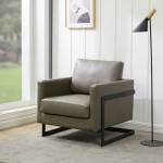 LeisureMod Lincoln Leather Accent Armchair With Black Steel Frame, Grey