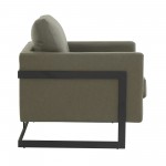 LeisureMod Lincoln Leather Accent Armchair With Black Steel Frame, Grey