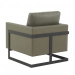 LeisureMod Lincoln Leather Accent Armchair With Black Steel Frame, Grey