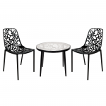 LeisureMod Devon Mid-Century 3-Piece Aluminum Outdoor Patio Dining Set, Black