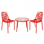 LeisureMod Devon Mid-Century 3-Piece Aluminum Outdoor Patio Dining Set, Red