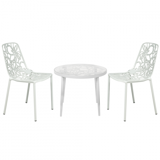 LeisureMod Devon Mid-Century 3-Piece Aluminum Outdoor Patio Dining Set, White