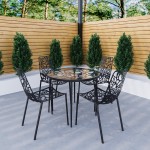 LeisureMod Devon Mid-Century 5-Piece Aluminum Outdoor Patio Dining Set, Black