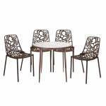 LeisureMod Devon Mid-Century 5-Piece Aluminum Outdoor Patio Dining Set, Brown