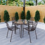 LeisureMod Devon Mid-Century 5-Piece Aluminum Outdoor Patio Dining Set, Brown