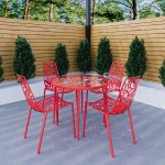 LeisureMod Devon Mid-Century 5-Piece Aluminum Outdoor Patio Dining Set, Red