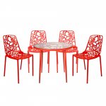 LeisureMod Devon Mid-Century 5-Piece Aluminum Outdoor Patio Dining Set, Red