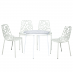 LeisureMod Devon Mid-Century 5-Piece Aluminum Outdoor Patio Dining Set, White