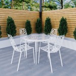 LeisureMod Devon Mid-Century 5-Piece Aluminum Outdoor Patio Dining Set, White