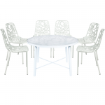 LeisureMod Devon Mid-Century 7-Piece Aluminum Outdoor Patio Dining Set, White