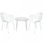 LeisureMod Devon Mid-Century Modern 3-Piece Outdoor Patio Dining Set, White