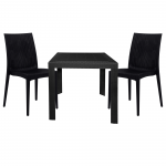 LeisureMod Mace 3-Piece Outdoor Dining Set with Plastic Square Table, Black