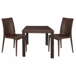 LeisureMod Mace 3-Piece Outdoor Dining Set with Plastic Square Table, Brown