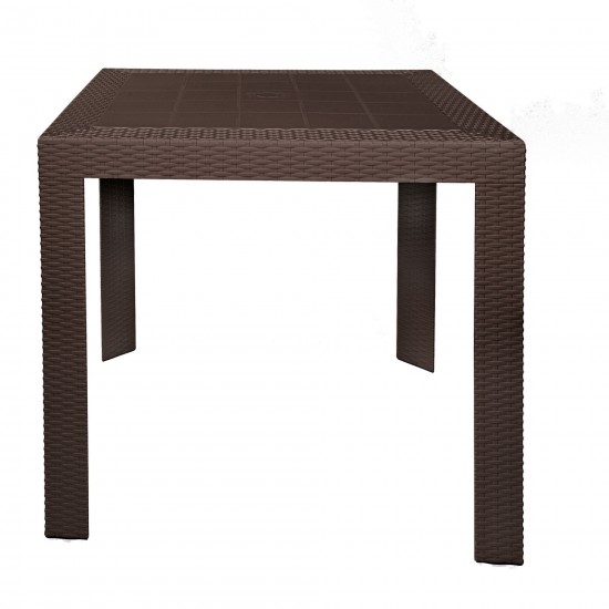 LeisureMod Mace 3-Piece Outdoor Dining Set with Plastic Square Table, Brown