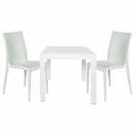 LeisureMod Mace 3-Piece Outdoor Dining Set with Plastic Square Table, White