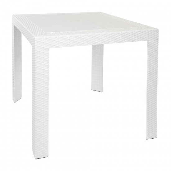 LeisureMod Mace 3-Piece Outdoor Dining Set with Plastic Square Table, White