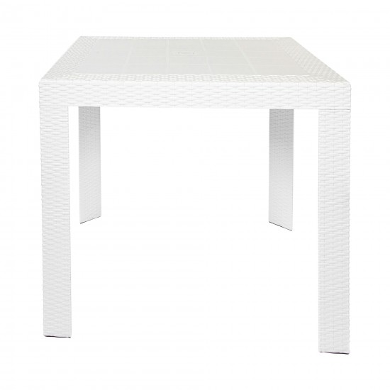 LeisureMod Mace 3-Piece Outdoor Dining Set with Plastic Square Table, White