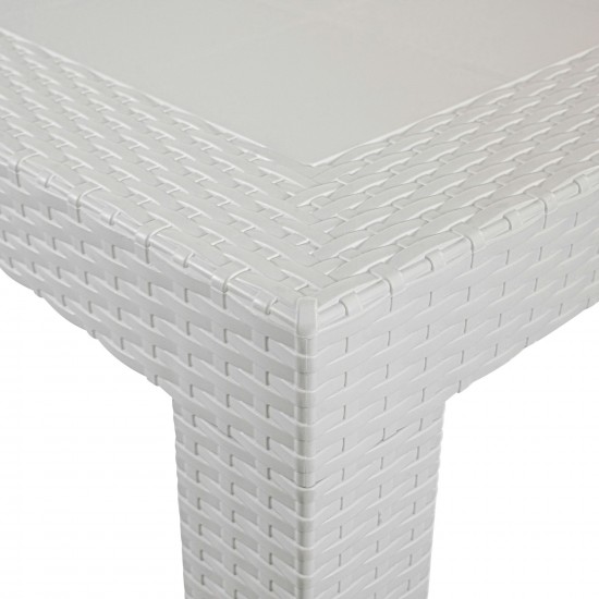 LeisureMod Mace 3-Piece Outdoor Dining Set with Plastic Square Table, White