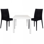 LeisureMod Mace 3-Piece Outdoor Dining Set, Plastic Square Table, White/Black