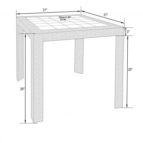 LeisureMod Mace 3-Piece Outdoor Dining Set, Plastic Square Table, White/Black